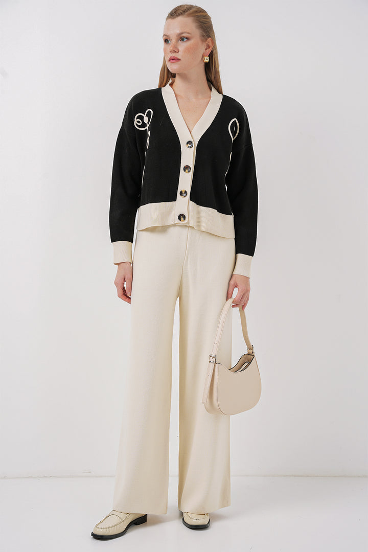 BGD Women Knit Cardigan Pants Set - Black - Cottbus