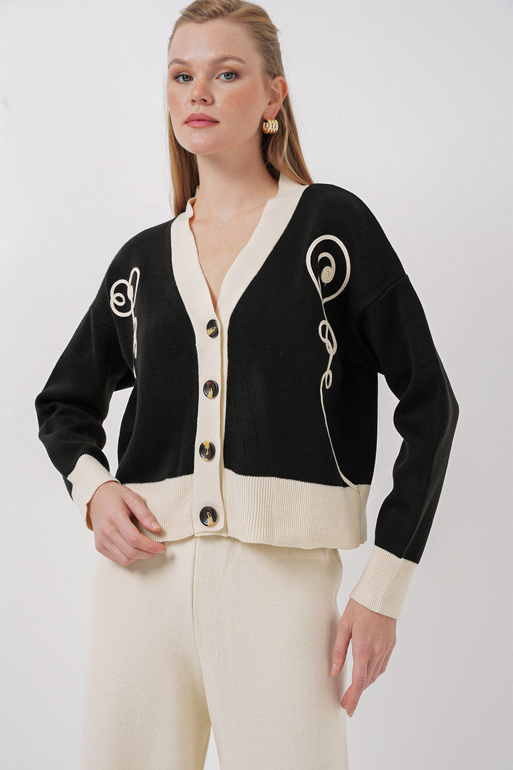 BGD Women Knit Cardigan Pants Set - Black - Cottbus