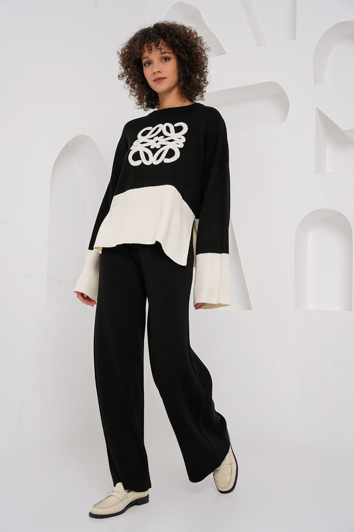 BGD Women Oversized Sweater Pants Set - Black - Witten