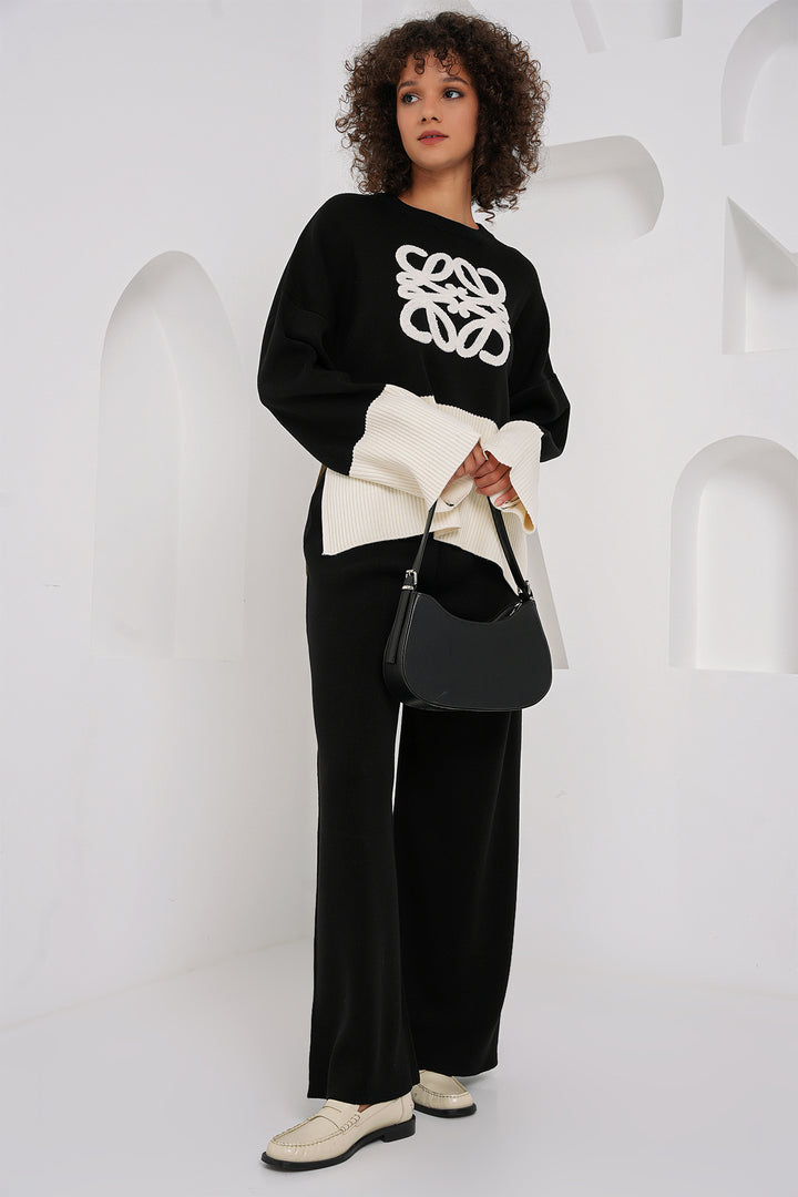 BGD Women Oversized Sweater Pants Set - Black - Witten