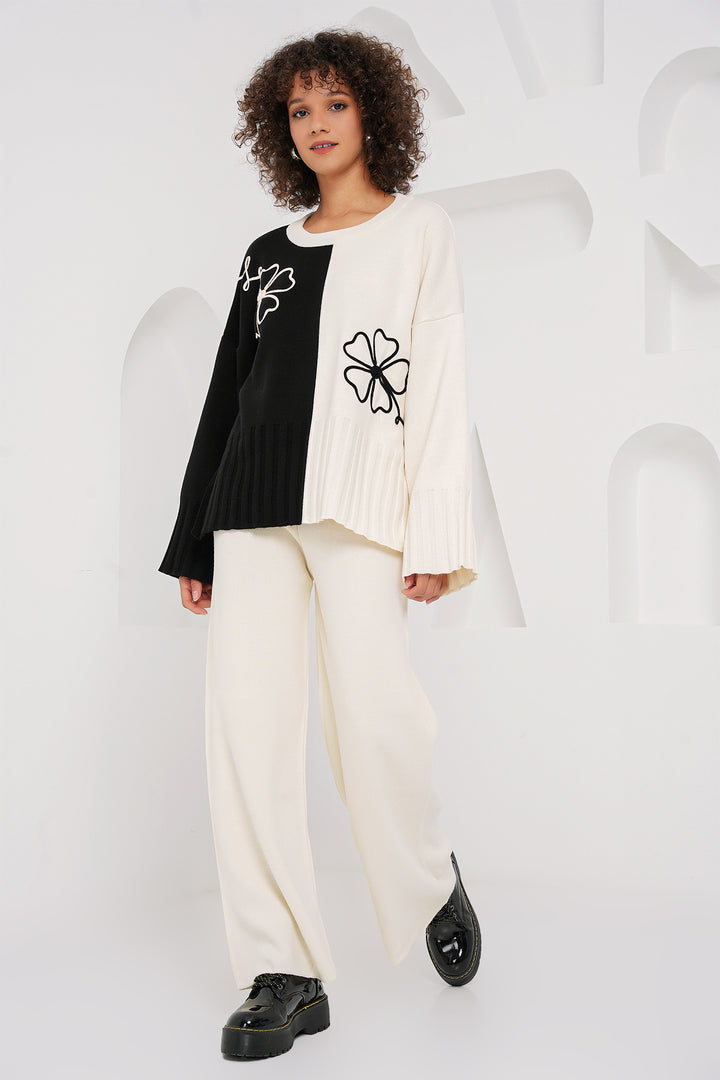 BGD Women Oversized Knit Sweater Pants Set - Ecru - Ioánnina