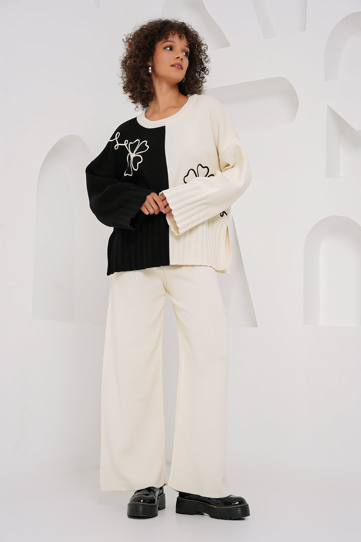 BGD Women Oversized Knit Sweater Pants Set - Ecru - Ioánnina
