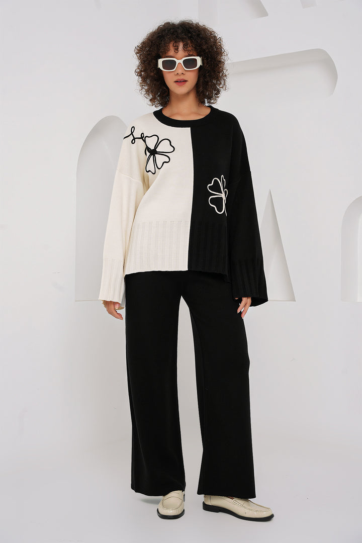 BGD Women Oversized Sweater Pants Suit - Black - Marcianise