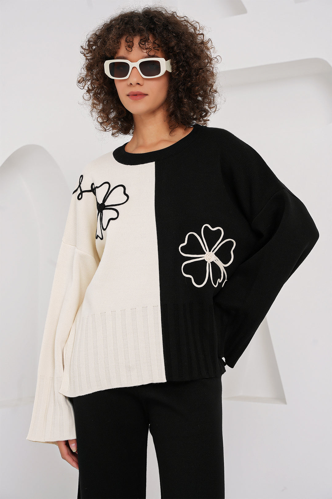 BGD Women Oversized Sweater Pants Suit - Black - Marcianise