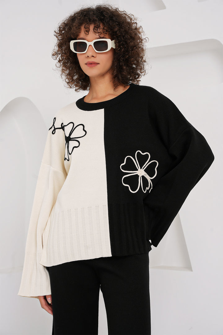 BGD Women Oversized Sweater Pants Suit - Black - Marcianise