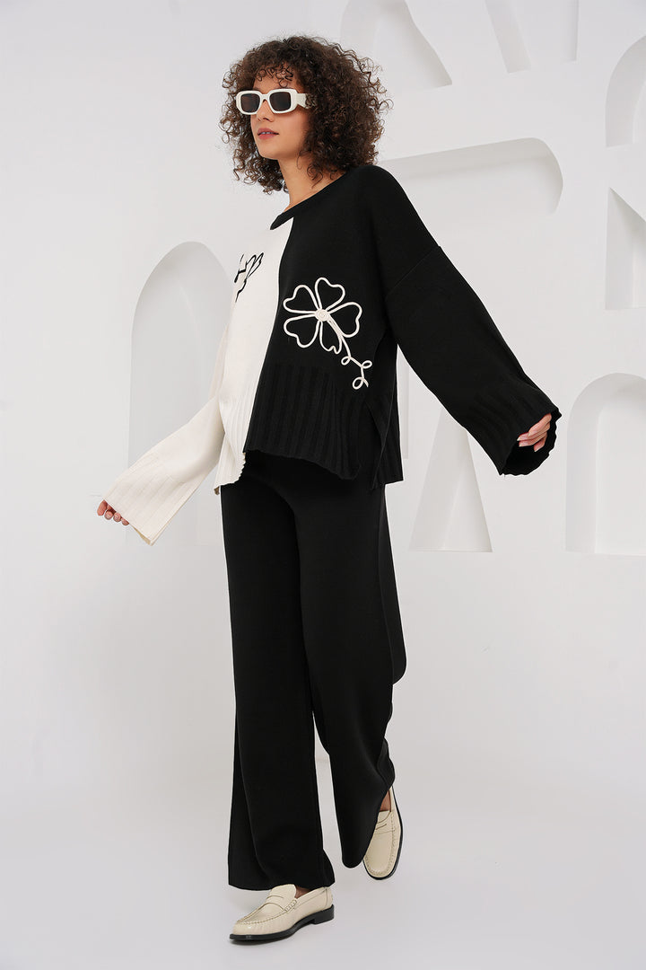 BGD Women Oversized Sweater Pants Suit - Black - Marcianise