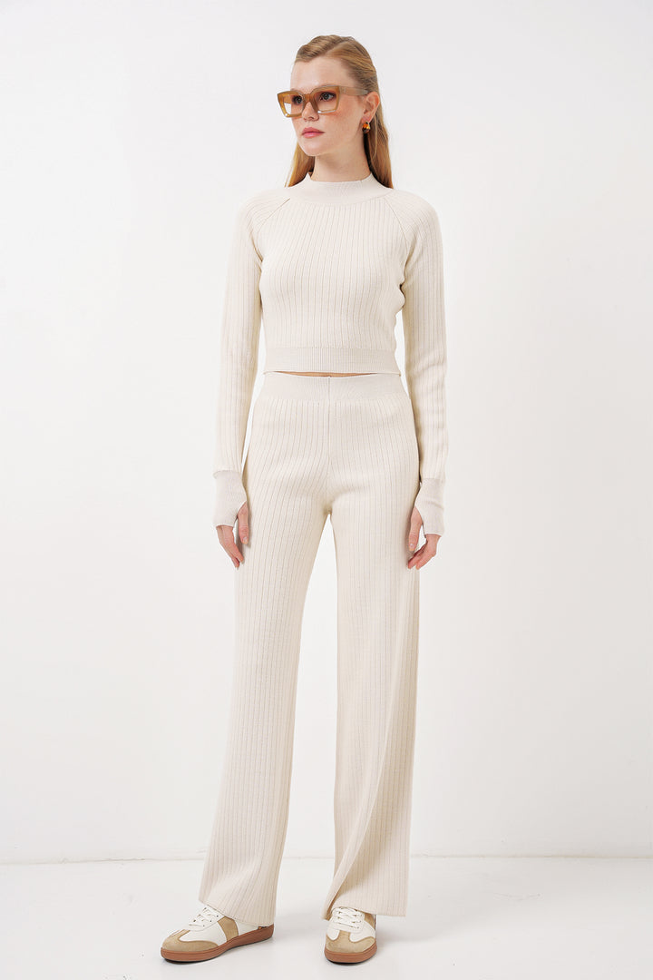 BGD Women Women's Crop Sweater Pants Knitwear Set - Beige - Brossard