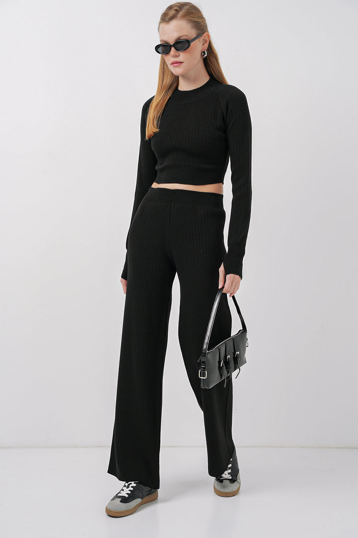 BGD Women Women's Crop Sweater Pants Knitwear Set - Black - Smethwick