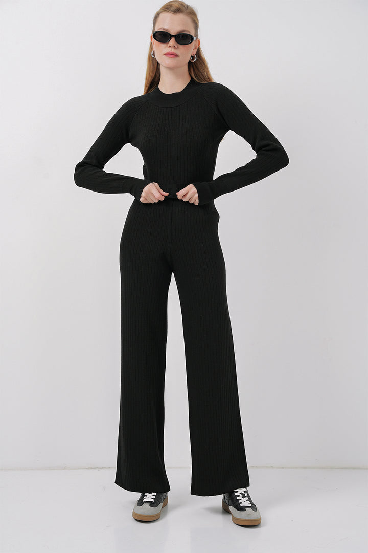 BGD Women Women's Crop Sweater Pants Knitwear Set - Black - Smethwick