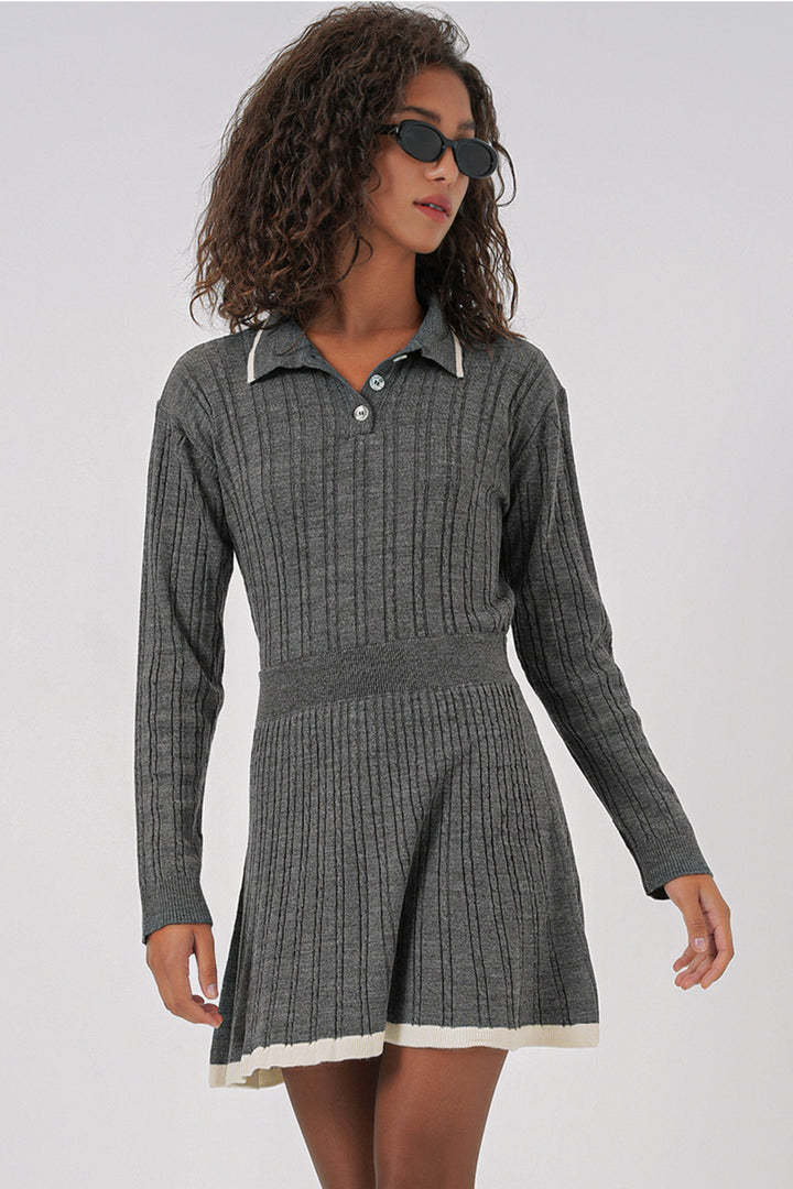 BGD Women Women's Polo Neck Sweater Skirt Knitwear Set - Anthracite - Wilkes-Barre