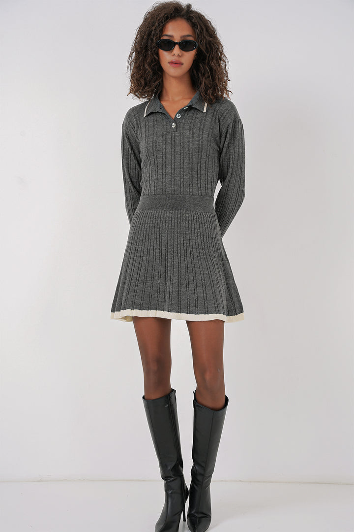 BGD Women Women's Polo Neck Sweater Skirt Knitwear Set - Anthracite - Wilkes-Barre