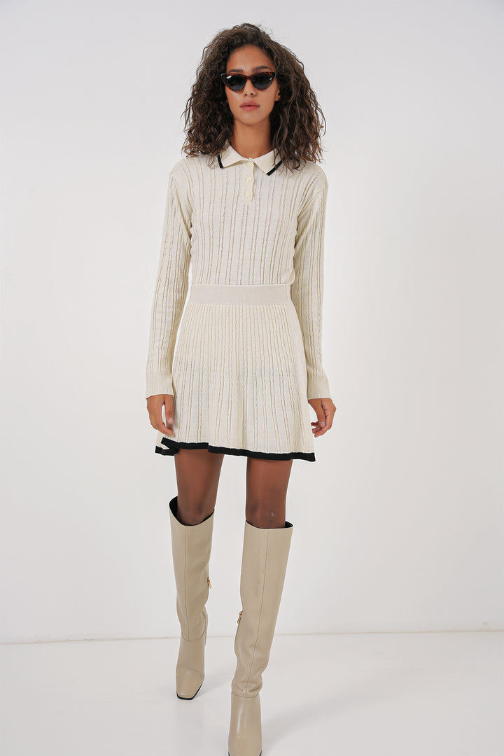 BGD Women Women's Polo Neck Sweater Skirt Knitwear Set - Cream - Shostka