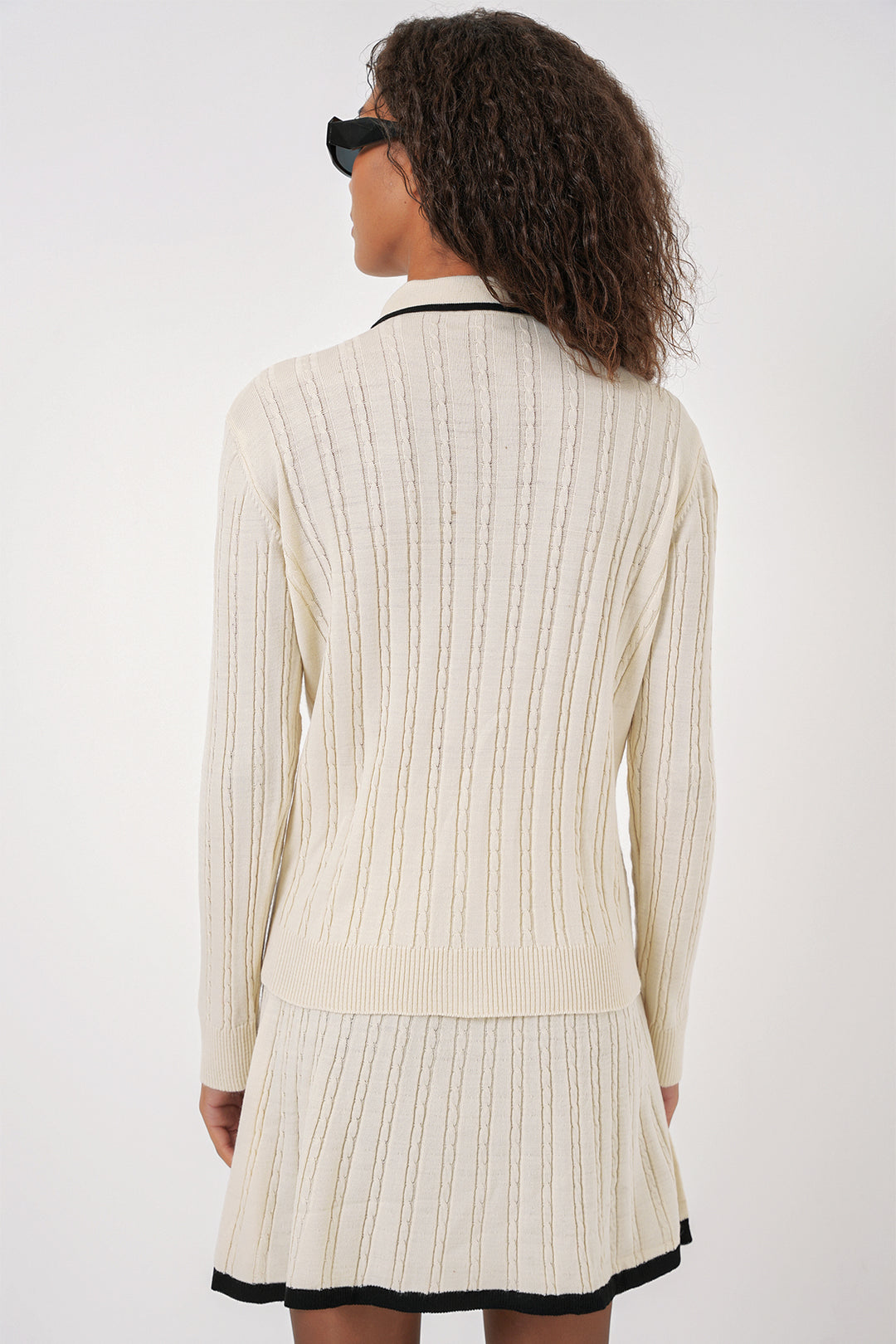 BGD Women Women's Polo Neck Sweater Skirt Knitwear Set - Cream - Shostka