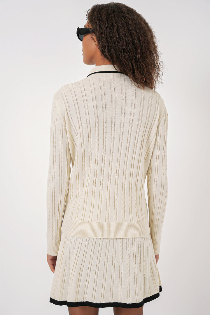 BGD Women Women's Polo Neck Sweater Skirt Knitwear Set - Cream - Shostka