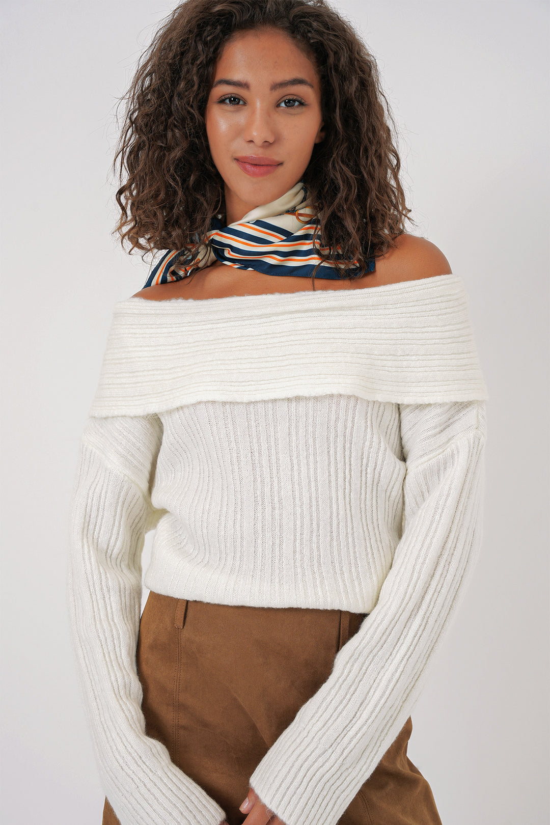 BGD Women Woman Off-Shoulder Oversized Sweater - White - Charlottetown