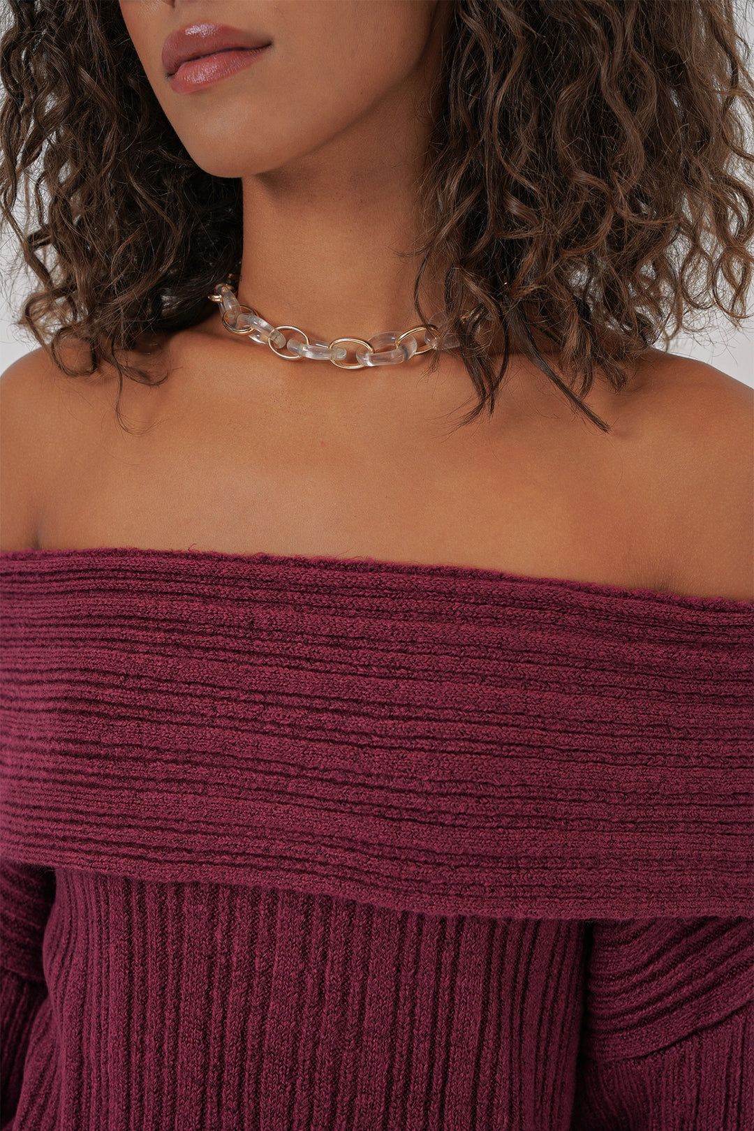 BGD Women Women's Off-Shoulder Oversized Sweater - Burgundy - Agía Paraskeví