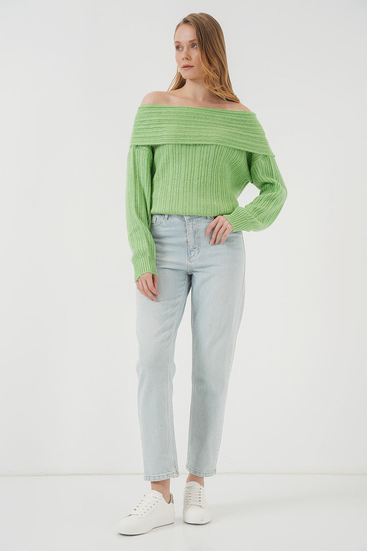 BGD Women Women's Off-Shoulder Oversized Sweater - Olive Green - Wakefield