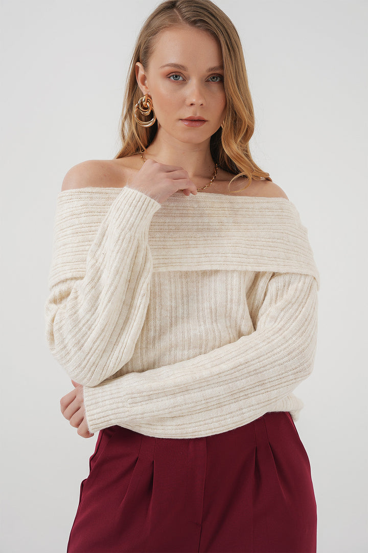 BGD Women Women's Off-Shoulder Oversized Sweater - Ecru - Stolberg