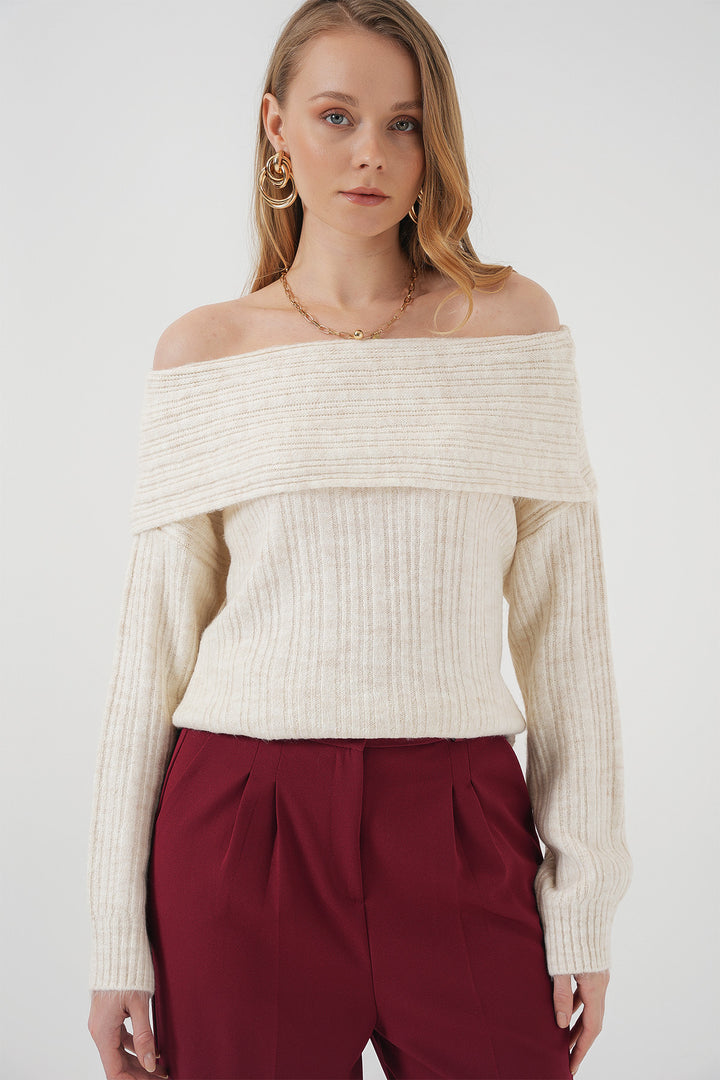 BGD Women Women's Off-Shoulder Oversized Sweater - Ecru - Stolberg