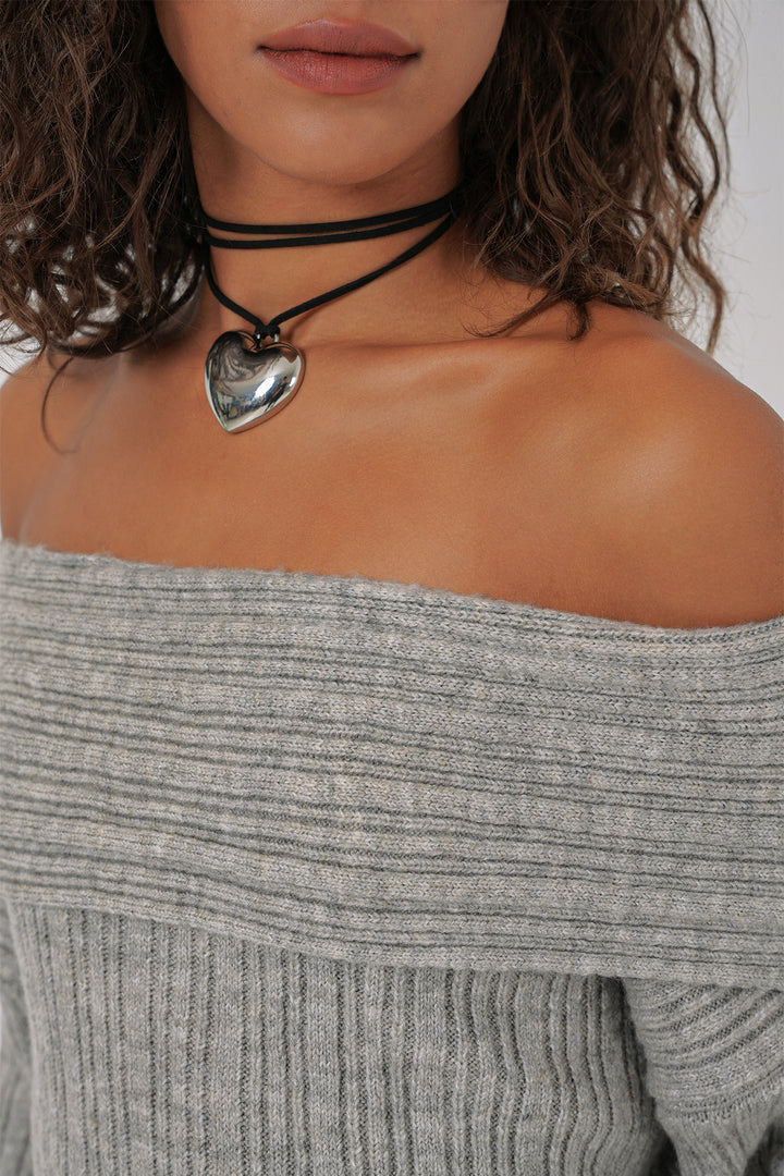 BGD Women Women's Off-Shoulder Oversized Sweater - Gray - San Antonio Enchisi