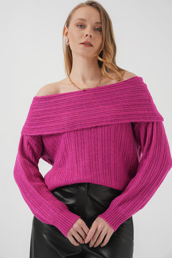 BGD Women Women's Off-Shoulder Oversized Sweater - Dark Pink - Gravesend