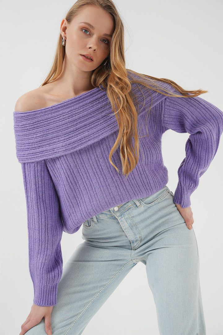 BGD Women Women's Off-Shoulder Oversized Sweater - Lilac - Bismarck