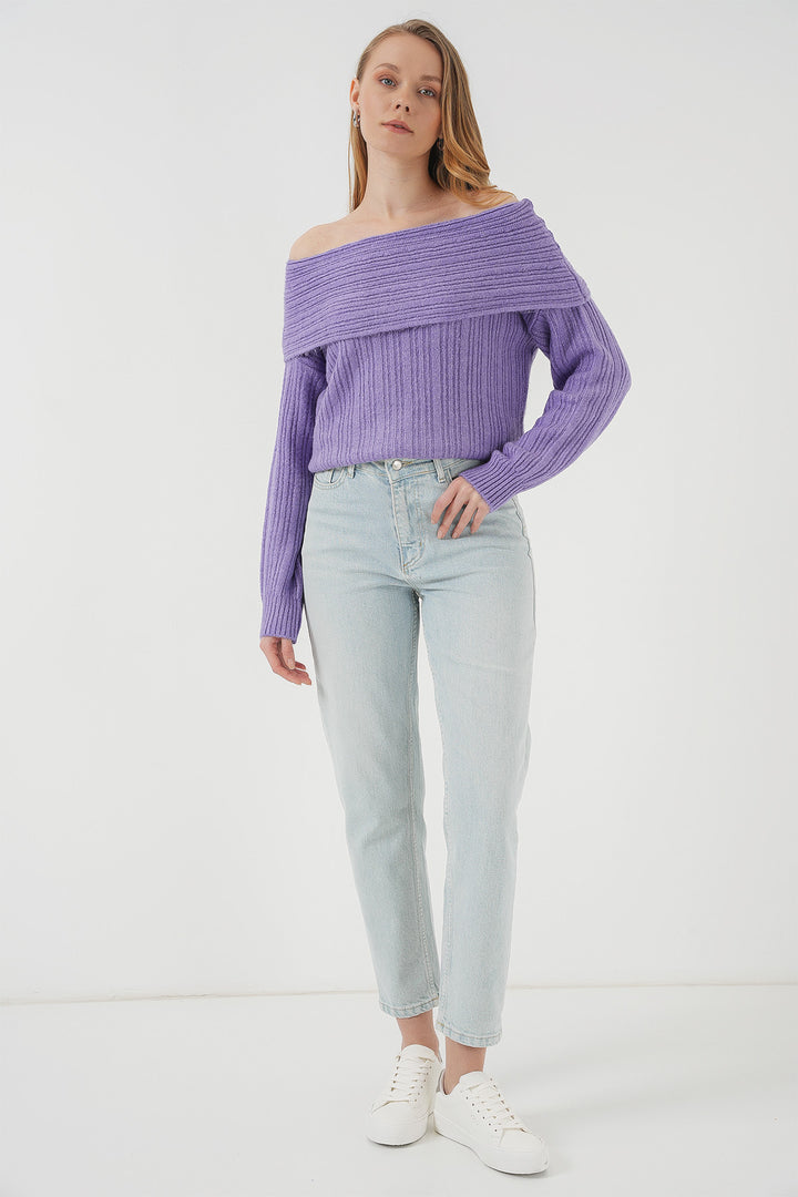 BGD Women Women's Off-Shoulder Oversized Sweater - Lilac - Bismarck