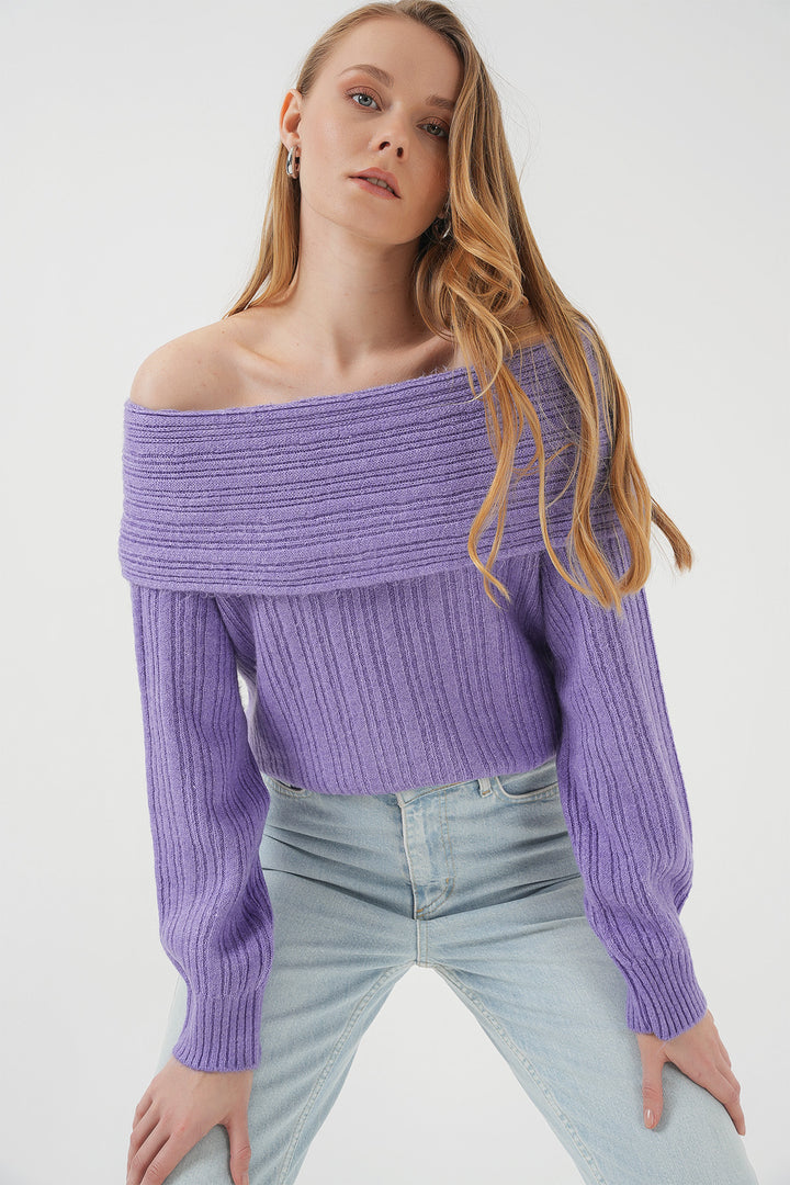 BGD Women Women's Off-Shoulder Oversized Sweater - Lilac - Bismarck