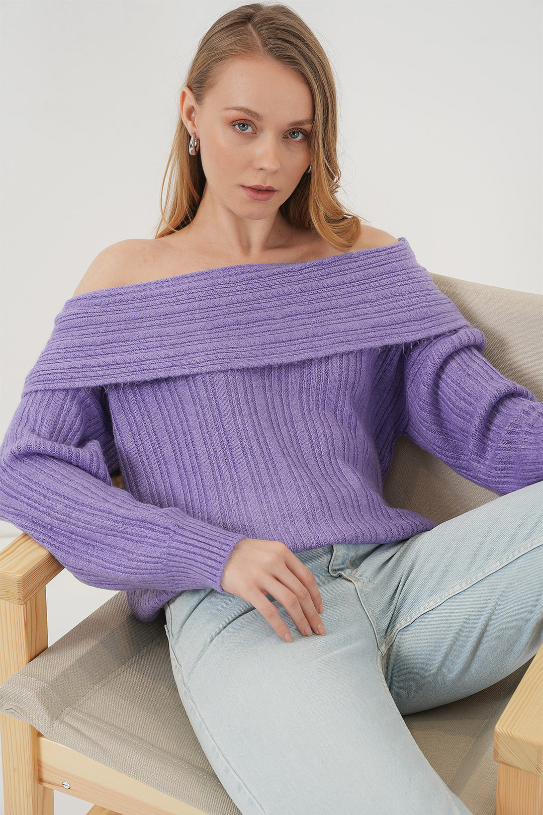 BGD Women Women's Off-Shoulder Oversized Sweater - Lilac - Bismarck