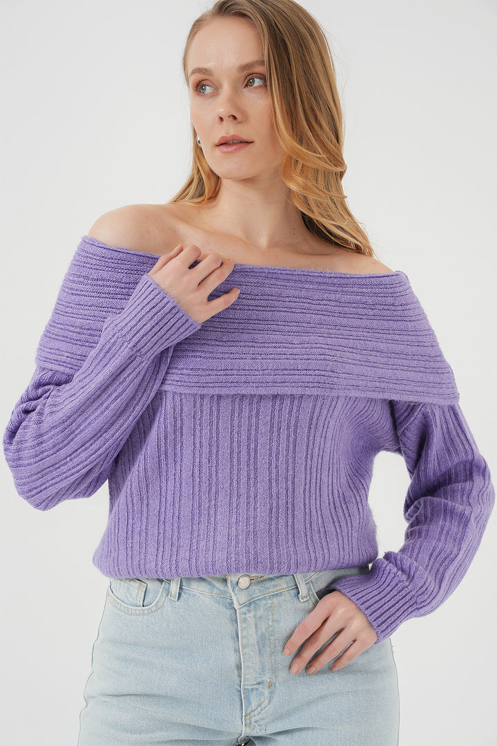 BGD Women Women's Off-Shoulder Oversized Sweater - Lilac - Bismarck