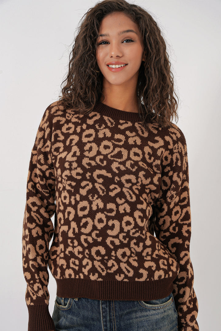 BGD Women Women's Patterned Oversized Knit Sweater - C. Brown - Cleveland Heights