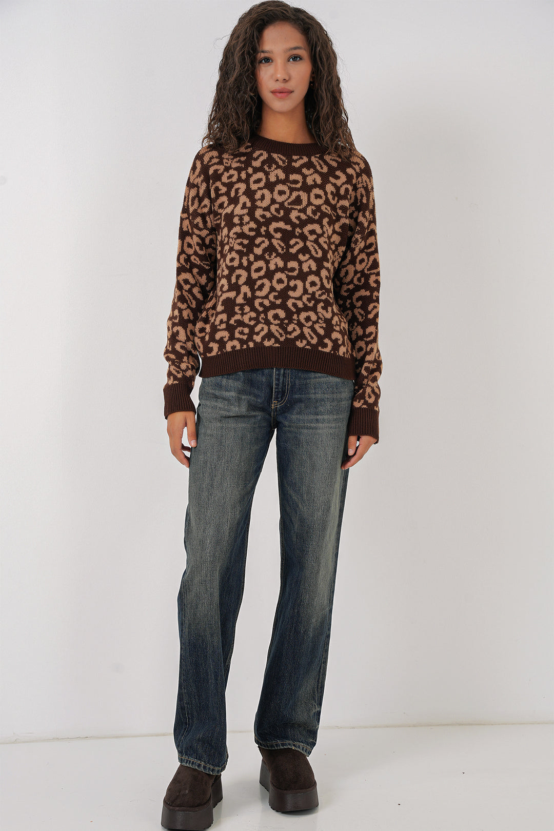BGD Women Women's Patterned Oversized Knit Sweater - C. Brown - Cleveland Heights