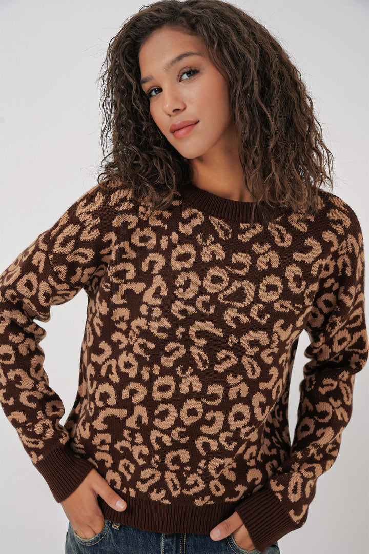 BGD Women Women's Patterned Oversized Knit Sweater - C. Brown - Cleveland Heights