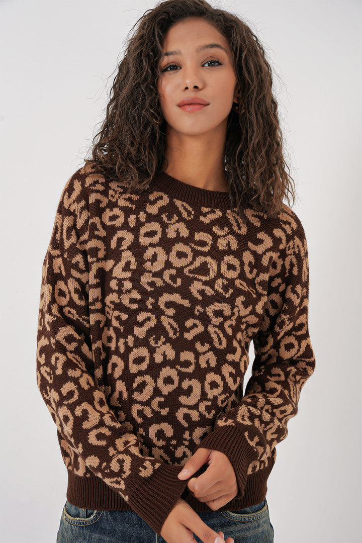 BGD Women Women's Patterned Oversized Knit Sweater - C. Brown - Cleveland Heights