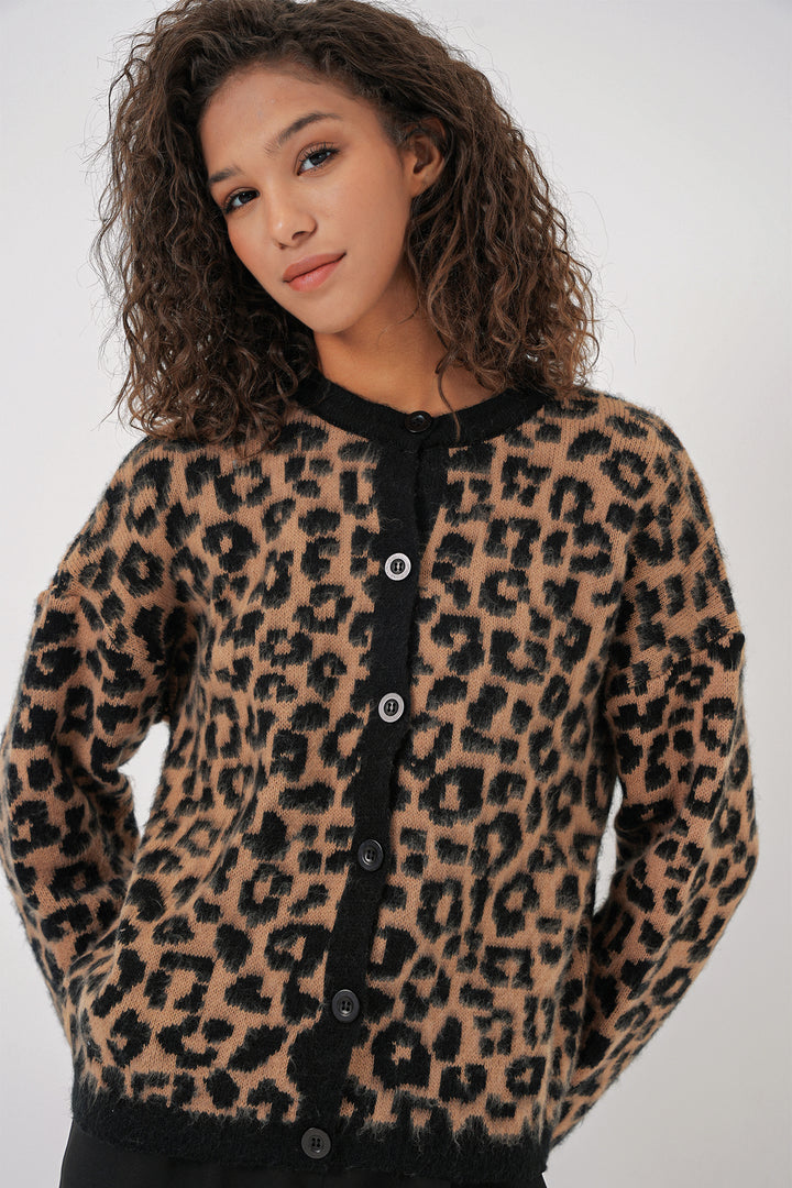 BGD Women Woman Patterned Knit Cardigan - C. Brown - Mountain View