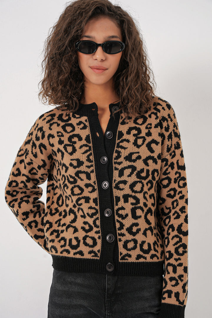 BGD Women Woman Patterned Knit Cardigan - C. Brown - Tampa
