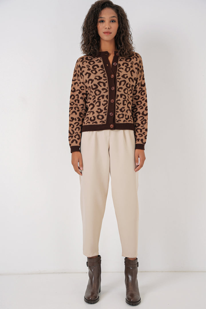 BGD Women Woman Patterned Knit Cardigan - Brown - Grantham