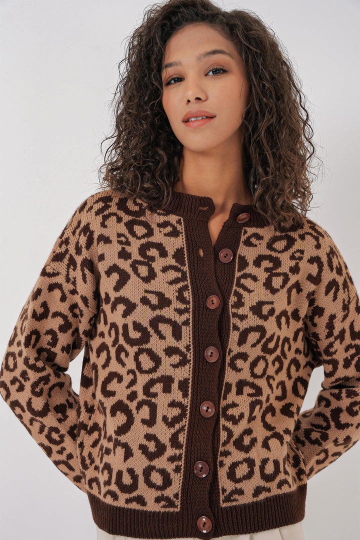 BGD Women Woman Patterned Knit Cardigan - Brown - Grantham
