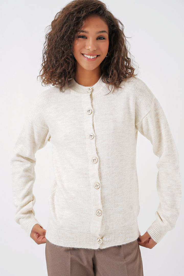 BGD Women Women's Buttoned Cardigan - Ecru - Soteapan