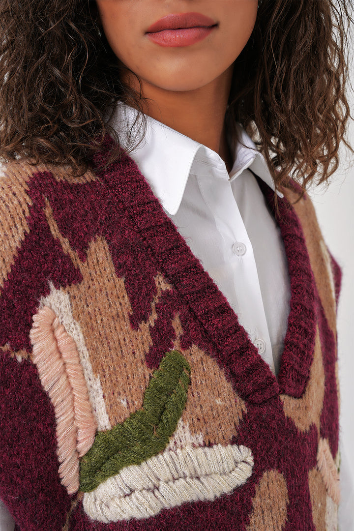 BGD Women Knit Sweater Shirt - Burgundy - Stendal
