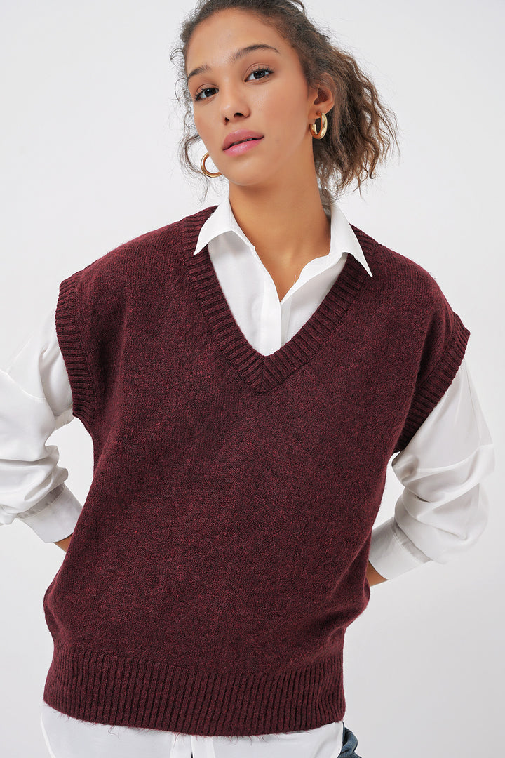 BGD Women V Neck Sweater - Burgundy - Wesley Chapel