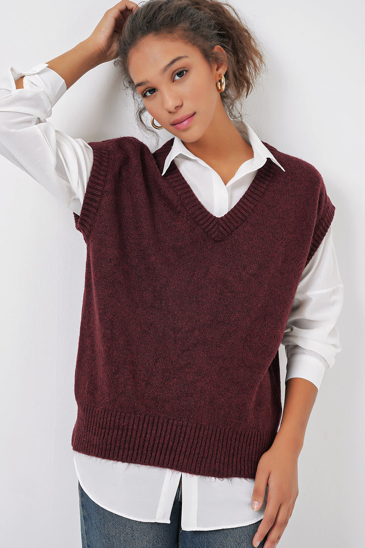 BGD Women V Neck Sweater - Burgundy - Wesley Chapel