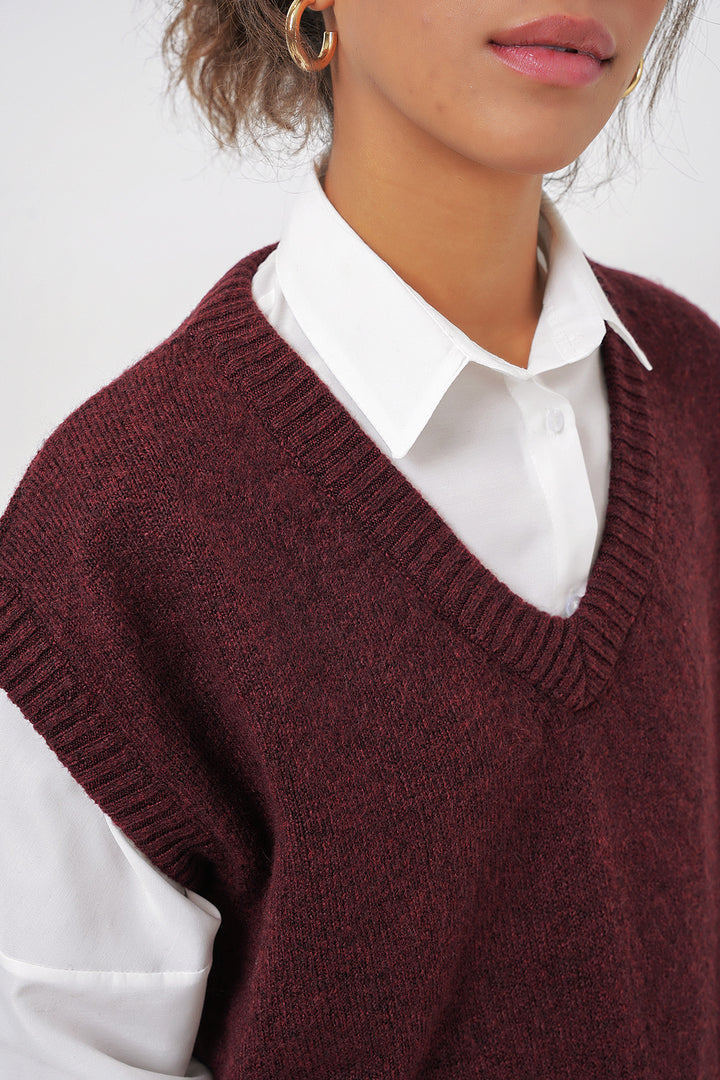 BGD Women V Neck Sweater - Burgundy - Wesley Chapel