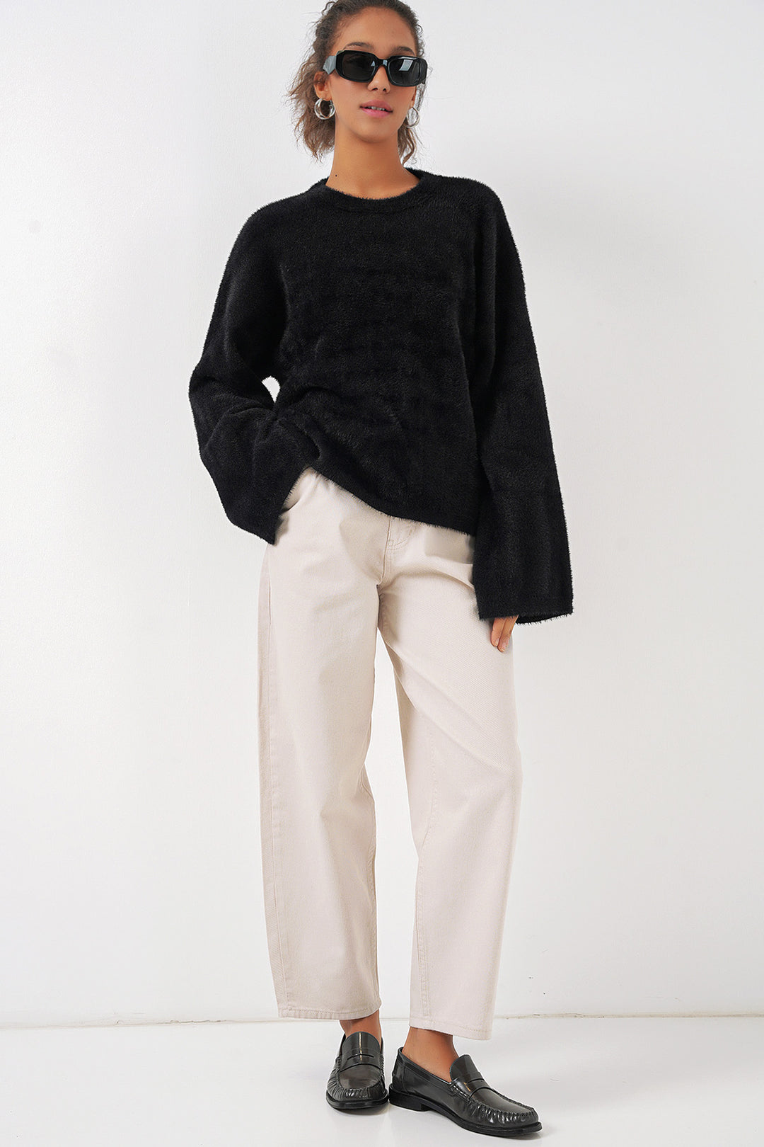 BGD Women Soft Textured Knit Sweater - Black - Amherst