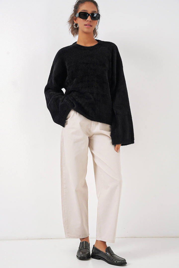 BGD Women Soft Textured Knit Sweater - Black - Amherst