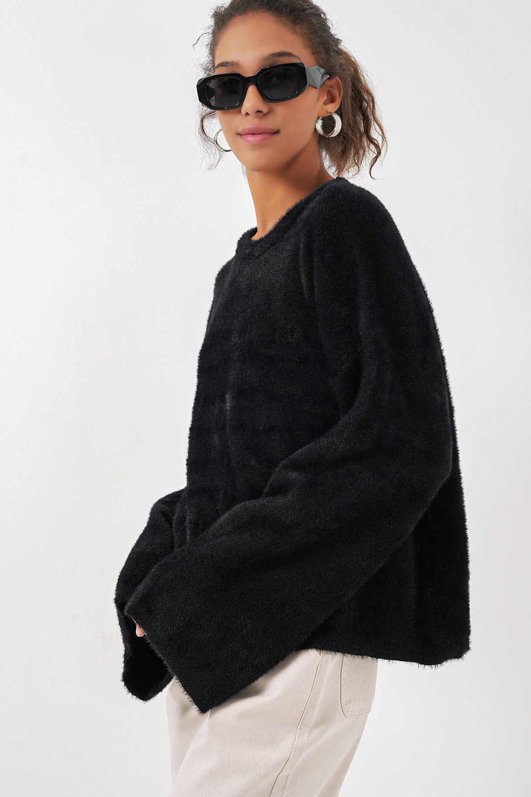 BGD Women Soft Textured Knit Sweater - Black - Amherst