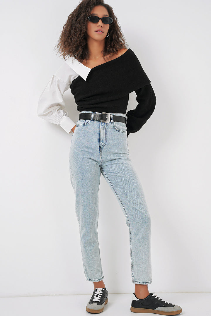 BGD Women Shirt Detailed Knit Sweater - Black - Vitrolles