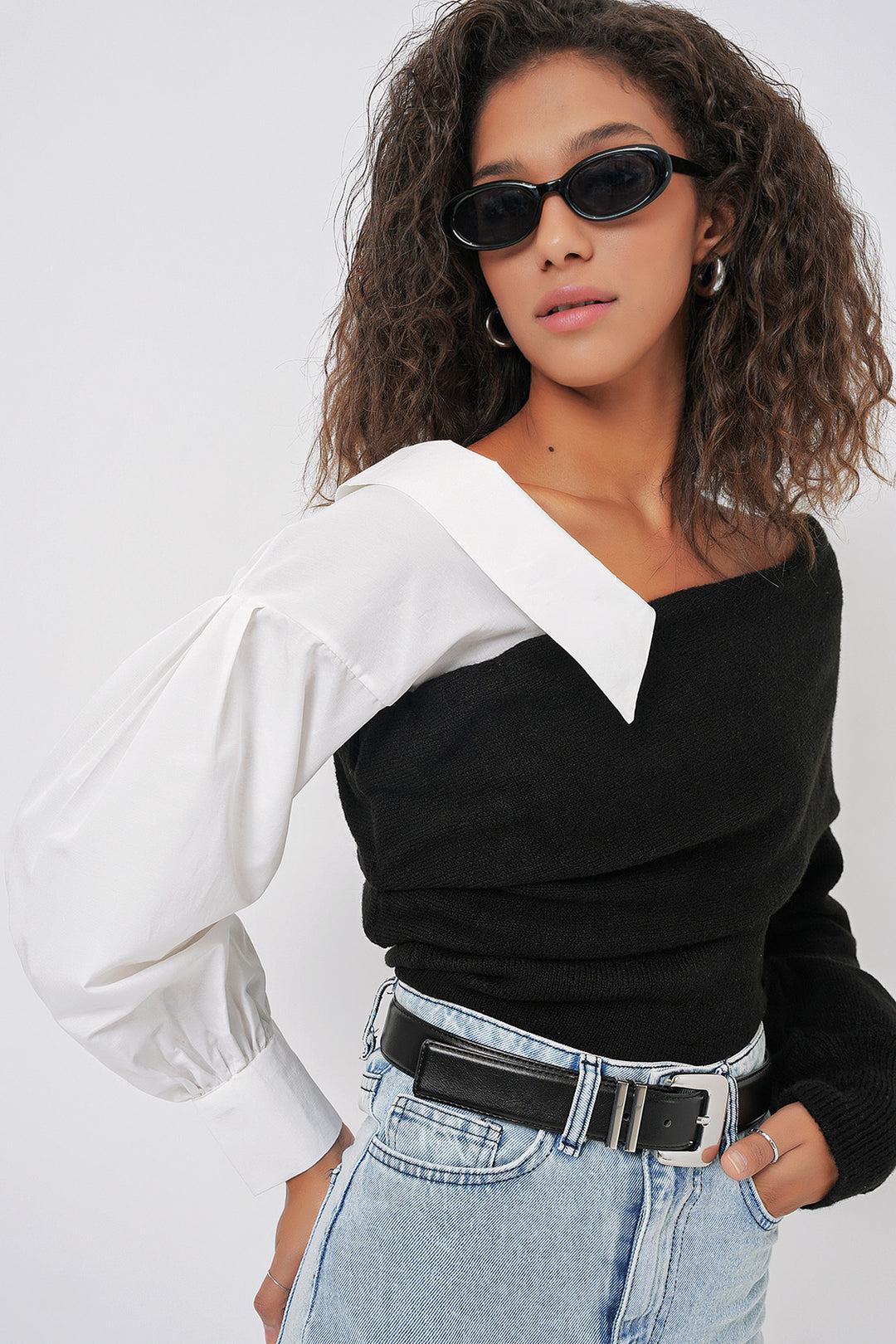 BGD Women Shirt Detailed Knit Sweater - Black - Vitrolles