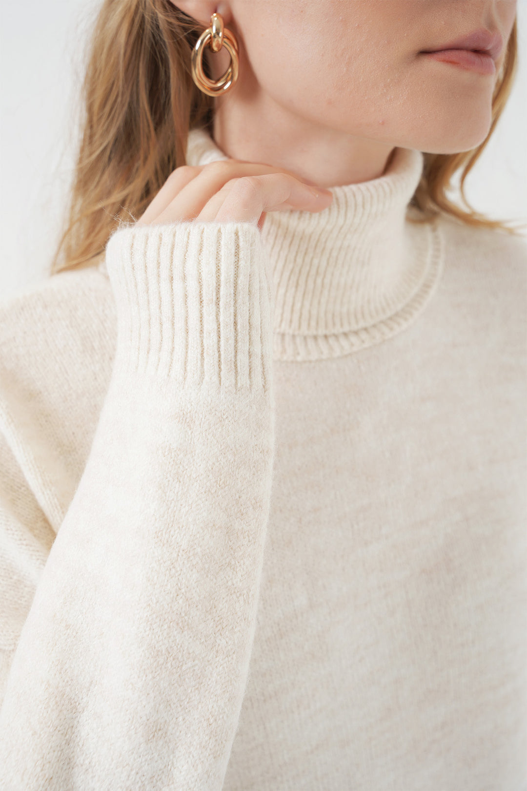 BGD Women Woman Fisherman Collar Oversized Knit Sweater - Ecru - Alcorcón