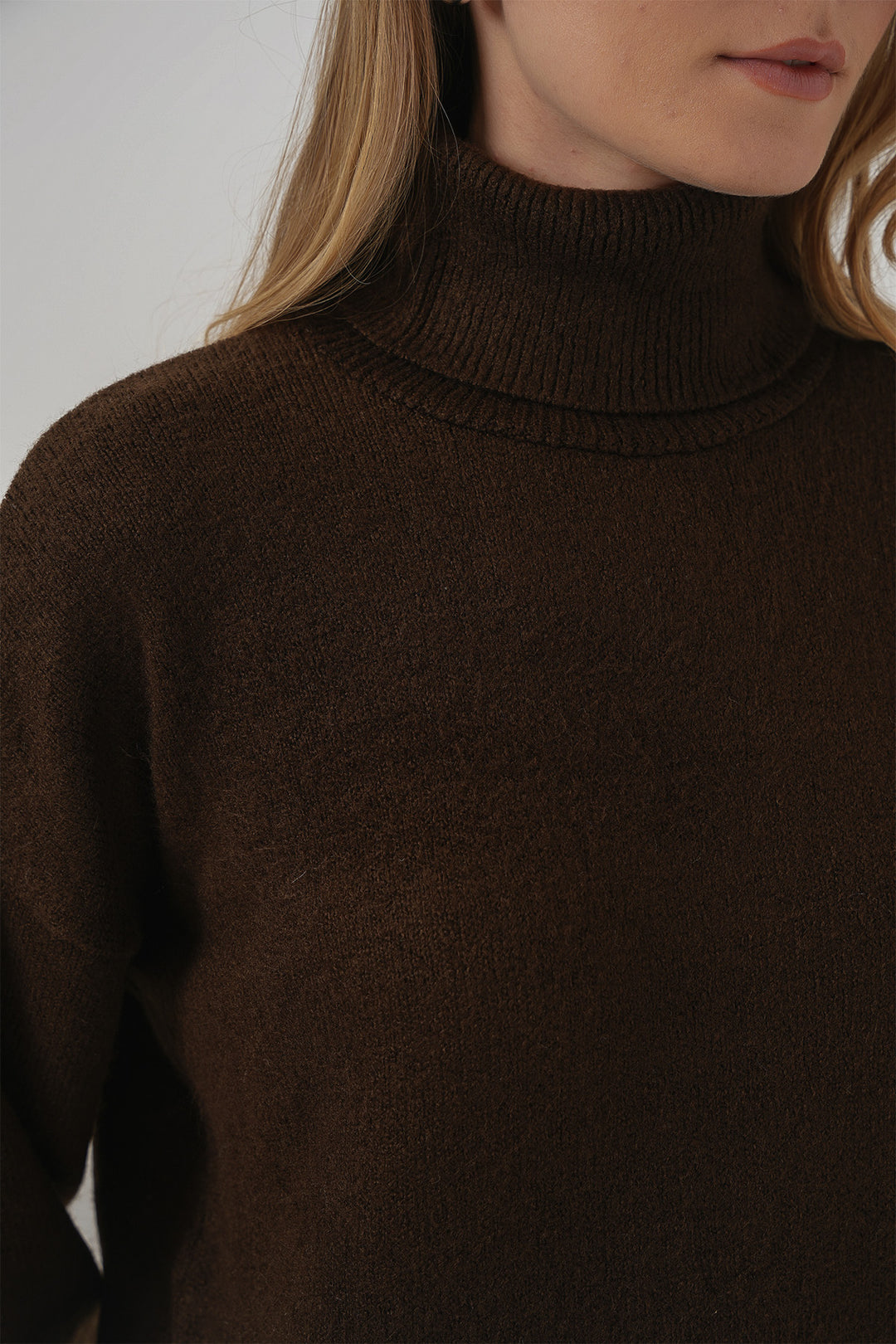 BGD Women Women's Fisherman Collar Oversized Knit Sweater - Brown - Barreiro